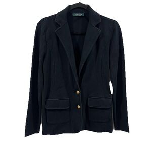 Lauren Ralph Lauren Combed Cotton Knit Sweater Blazer Black Women’s Size Small
